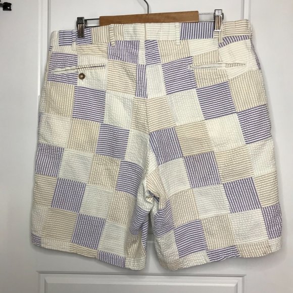 Berle 100% Cotton Seersucker Patchwork Shorts Men's Size 38R Striped Flat‎ Front - Picture 3 of 10